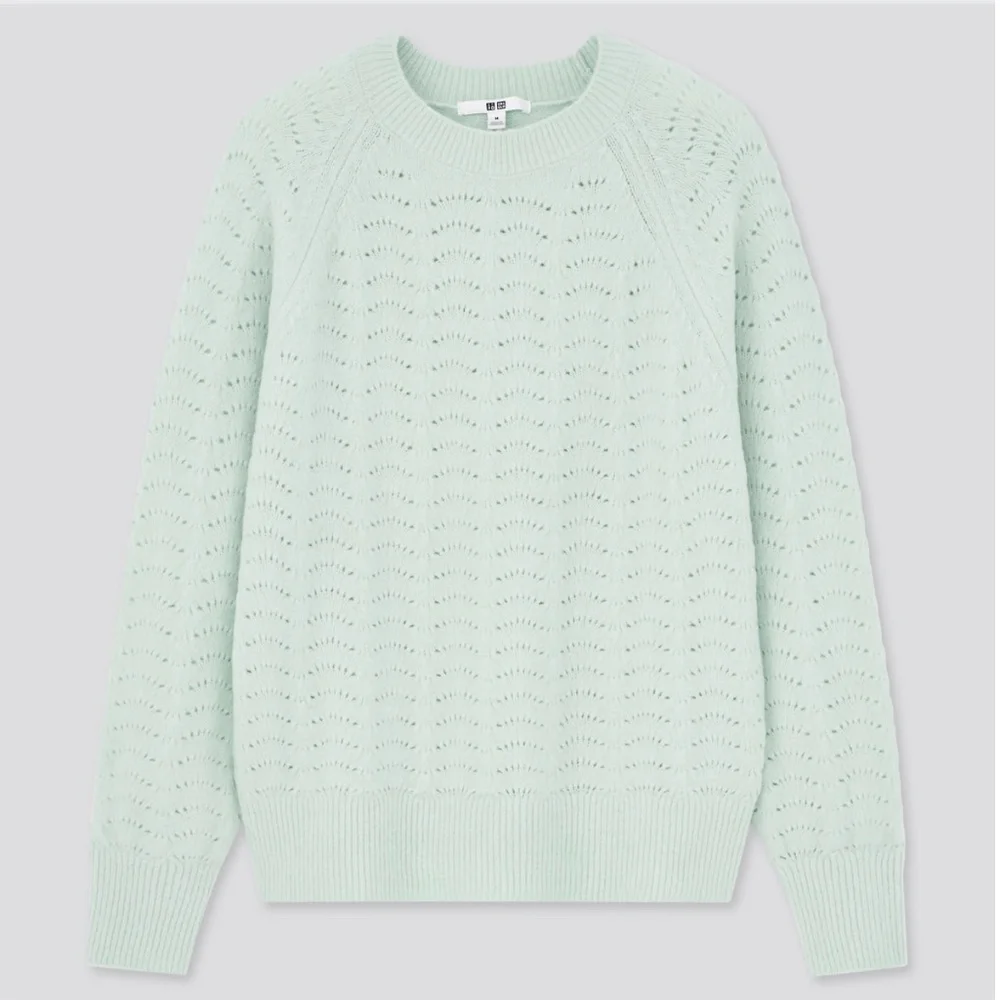 UNIQLO Light Souffle Yarn Pointelle Crew Neck Sweater pastel green  - M - Picture 3 of 13